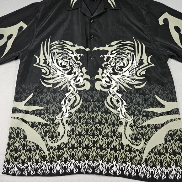 Vintage No Boundaries Y2K Button Down Shirt Mens L Dragon Print Black Grunge - Picture 3 of 10